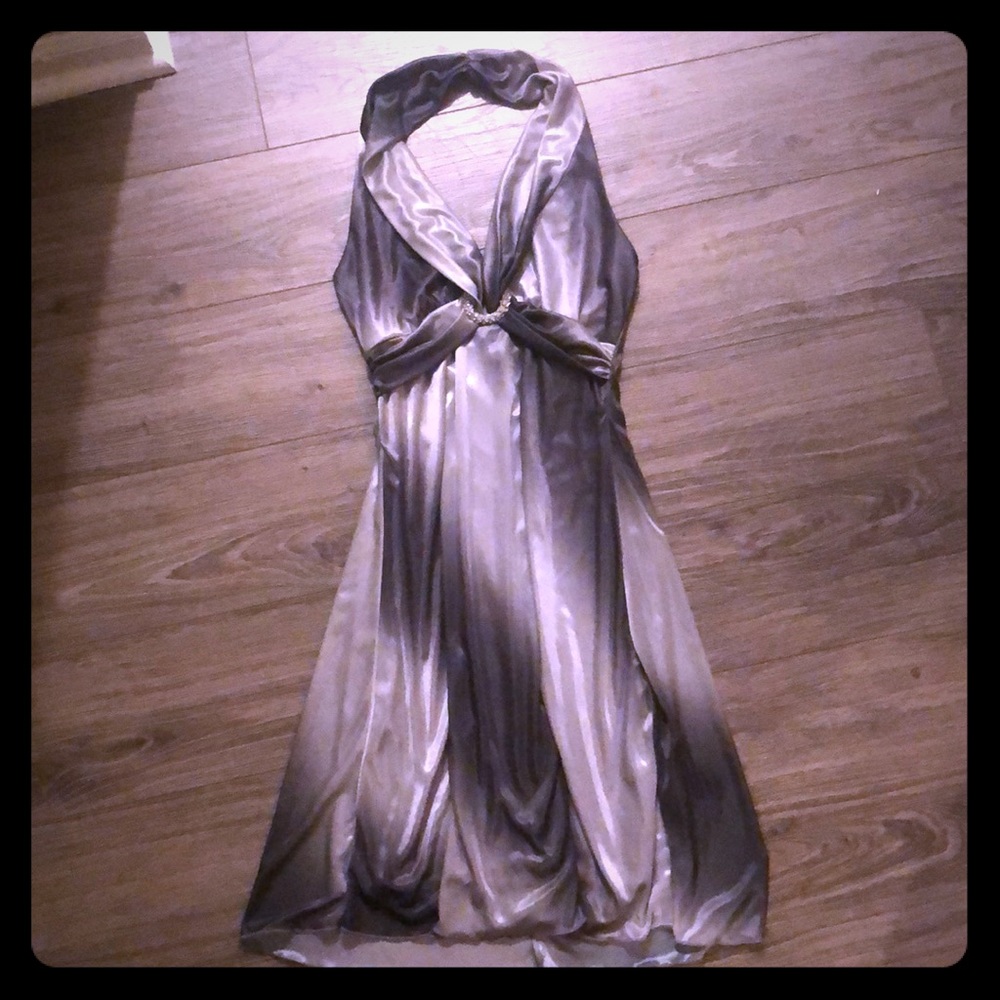 Sexy silver tonal halter dress